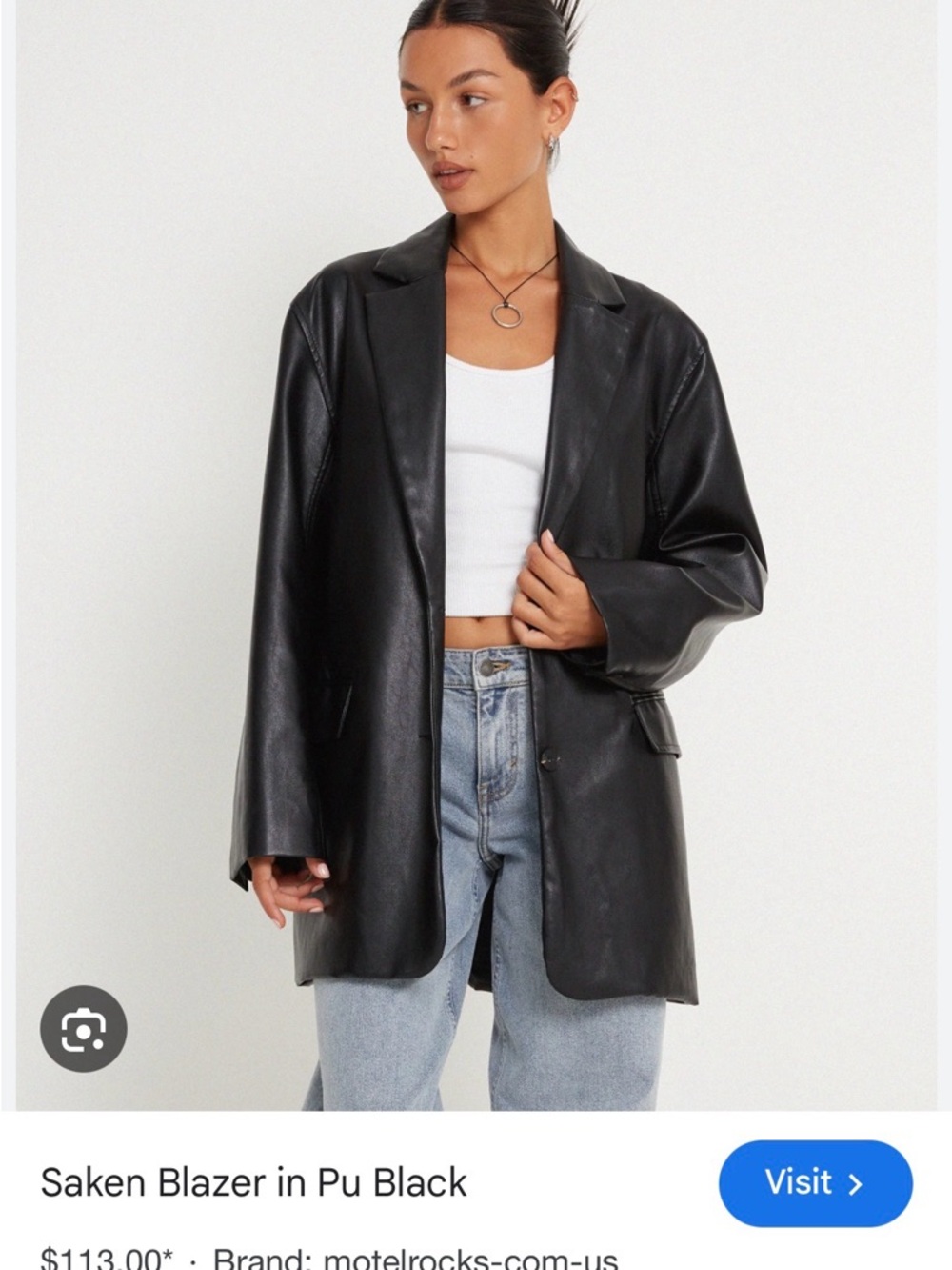 Motel Rocks Saken PU Leather Blazer Black